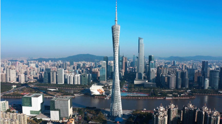 城市建筑震撼广州塔地标广州三件套航拍