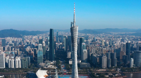 城市建筑震撼广州塔地标广州三件套航拍