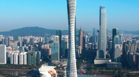 城市建筑震撼广州塔地标广州三件套航拍