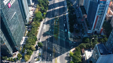 城市交通震撼深圳深南大道密集车流航拍