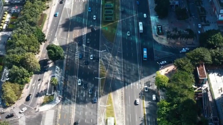 城市交通震撼深圳深南大道密集车流航拍