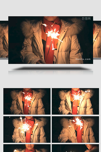 春节可爱女孩燃放烟花实拍视频4K图片