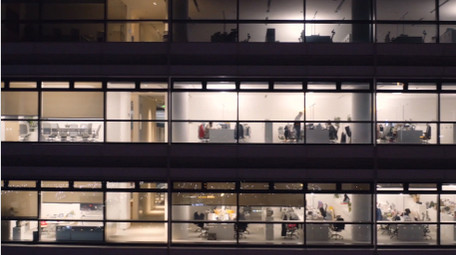 城市简约夜晚写字楼企业加班航拍