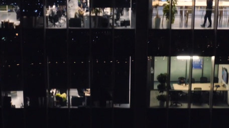 城市简约夜晚写字楼企业加班航拍