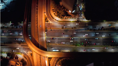 城市交通大气深圳夜晚高架桥车流航拍