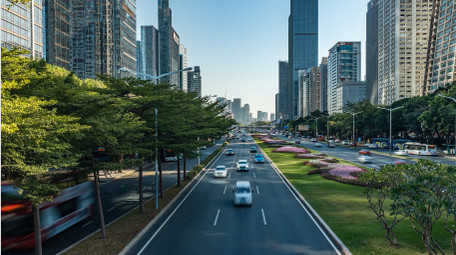 交通震撼城市宽阔马路密集车流4k延时