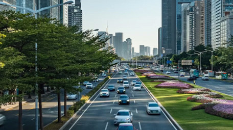 交通震撼城市宽阔马路密集车流4k延时