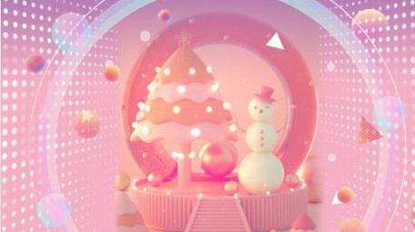 卡通粉色梦幻立体浪漫泡泡雪人背景视频