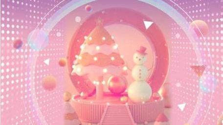 卡通粉色梦幻立体浪漫泡泡雪人背景视频