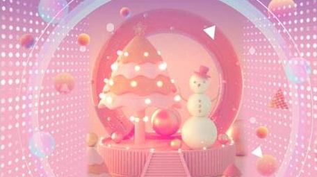 卡通粉色梦幻立体浪漫泡泡雪人背景视频