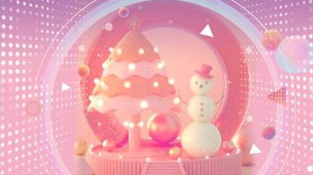 卡通粉色梦幻立体浪漫泡泡雪人背景视频