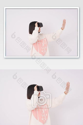 元宇宙戴VR眼镜触摸女孩图片
