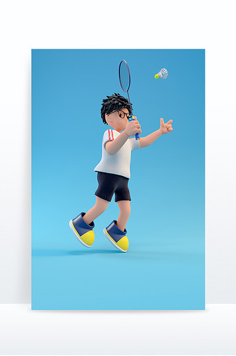 C4D创意卡通羽毛球少年运动人物模型图片