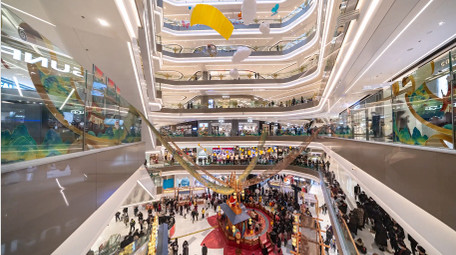 震撼城市大型购物商场密集人流4k延时