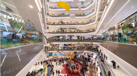 震撼城市大型购物商场密集人流4k延时