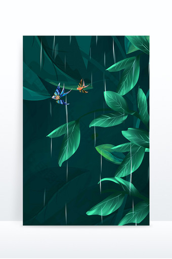 绿色植物燕子雨水下雨背景图片
