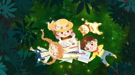 卡通创意梦幻浪漫绿色草地萤火虫背景视频