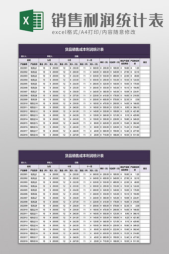 销售成本利润统计表excel模板图片