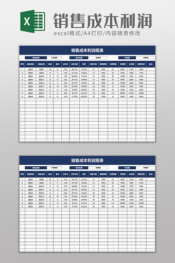 销售成本利润报表excel模板图片