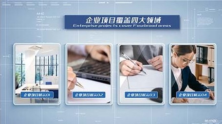 企业蓝色多图片展示照片墙项目介绍包装