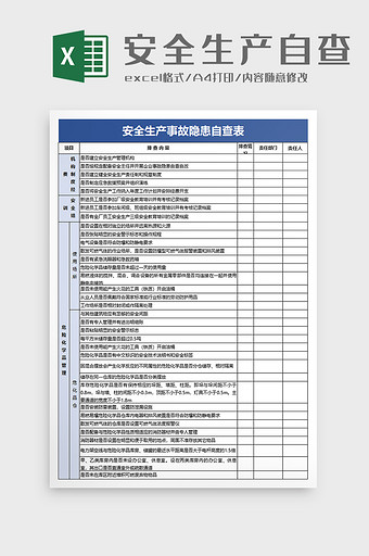 安全生产事故隐患自查表excel模板图片