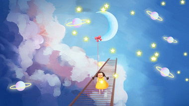 卡通唯美浪漫夜空星星背景视频