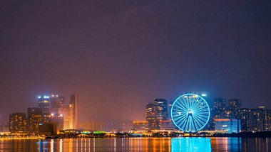 城市<strong>地标</strong>夜景延时<strong>深圳</strong>欢乐港湾摩天轮城市地