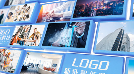 大气蓝色企业图文照片墙展示AE模板