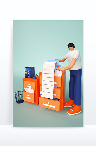 蓝橙色卡通风格UI交互办公人物C4D元素图片