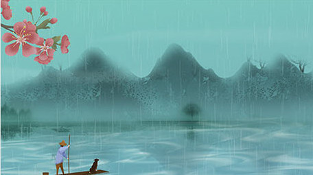 清新简约青绿江南烟雨背景视频