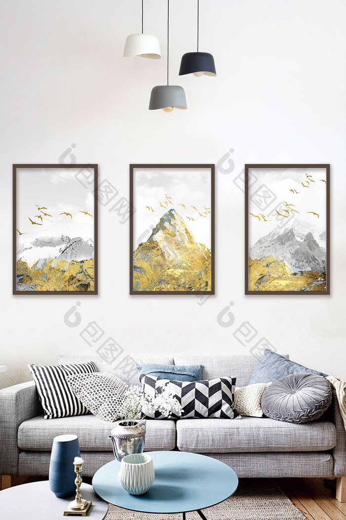新中式轻奢金山金鸟装饰画背景墙装饰画图片图片