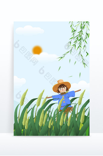 卡通手绘二十四节气小满麦子背景图片