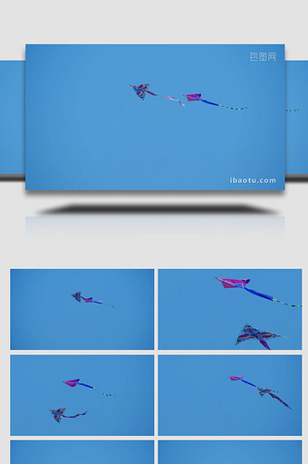天空中的风筝纸鸢飞翔亲子活动特写实拍素材图片