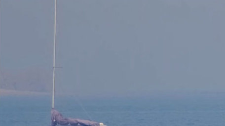 海洋海面上的帆船白色帆船游艇交通工具实拍