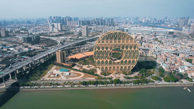 城市地标航拍广州地标广州圆商务建筑视频