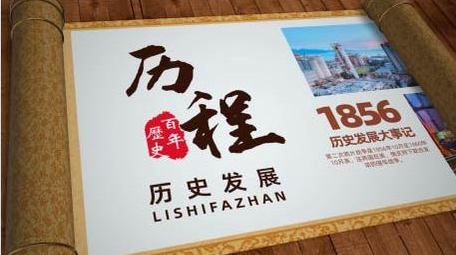 古典卷轴展开企业历程发展图文模板