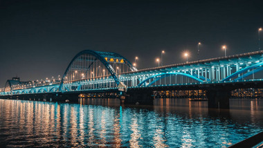 城市夜景杭州地标复兴大桥8K延时