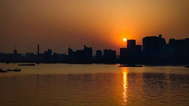 城市日落杭州地标钱塘江CBD4K延时