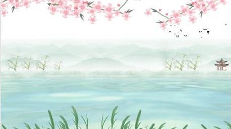 桃花水墨山水唯美动态水面背景视频ae模板