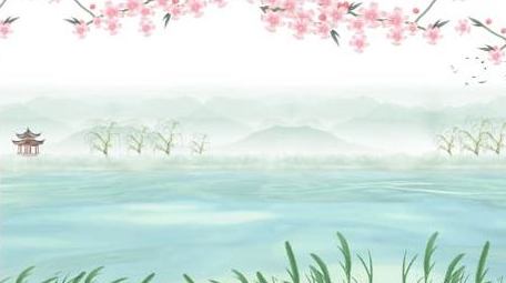 桃花水墨山水唯美动态水面背景视频ae模板