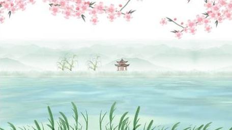 桃花水墨山水唯美动态水面背景视频ae模板