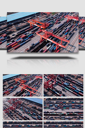 交通运输震撼货车集装箱吊机物流作业航拍图片