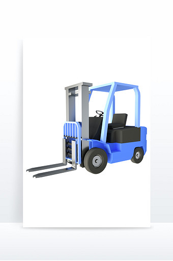 蓝色C4D叉车工程机械车元素图片