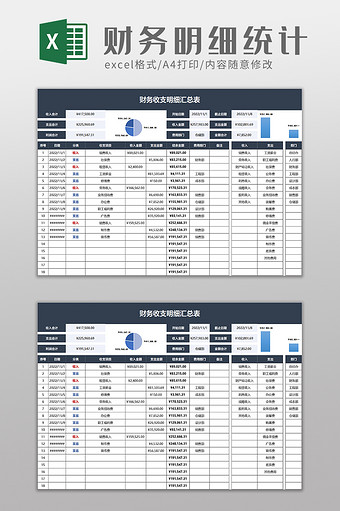 财务收支明细汇总表excel模板图片