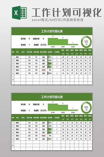 简约工作计划可视化表excel模板图片