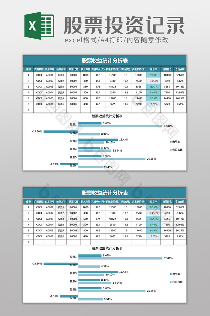 股票收益统计分析表excel模板图片图片