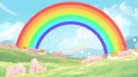 春天清新可爱卡通穿越草原彩虹循环背景视频