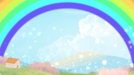 春天清新可爱卡通穿越草原彩虹循环背景视频