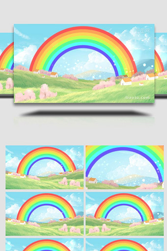 春天清新可爱卡通穿越草原彩虹循环背景视频图片