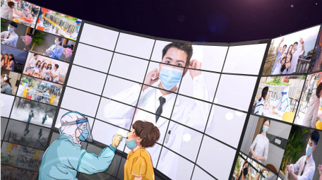 抗击疫情3D弧形滚动照片墙AE模板